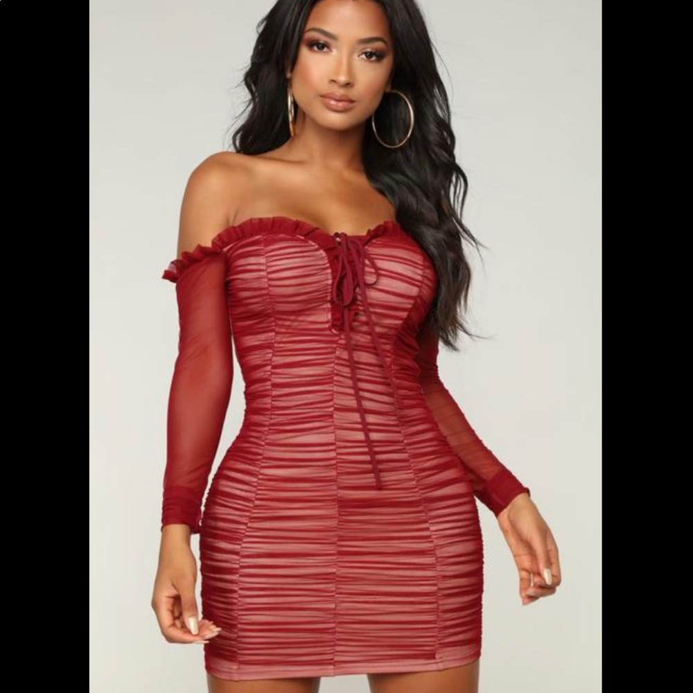 Fashion Nova Maura Mesh Dress - Burgundy